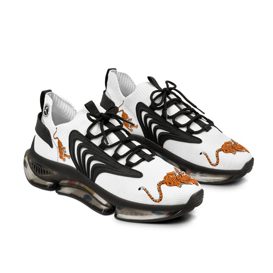 Men's White Mesh Sneakers — Lightweight Breathable Athletic Shoes with Color-Tiger & Black Sole