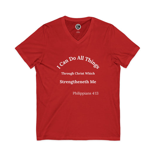 AI MODEL Christian V-Neck Tee — "I Can Do All Things" Philippians 4:13 Inspirational Shirt 2