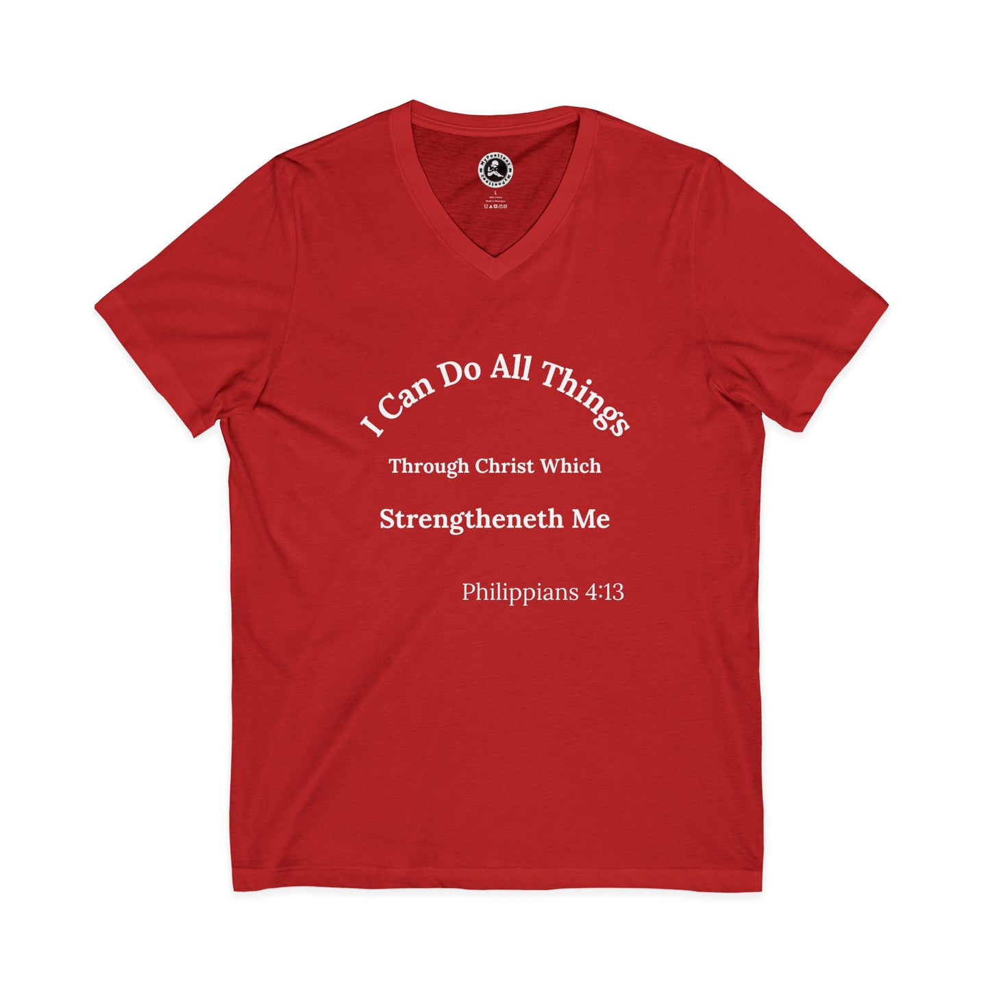 AI MODEL Christian V-Neck Tee — "I Can Do All Things" Philippians 4:13 Inspirational Shirt