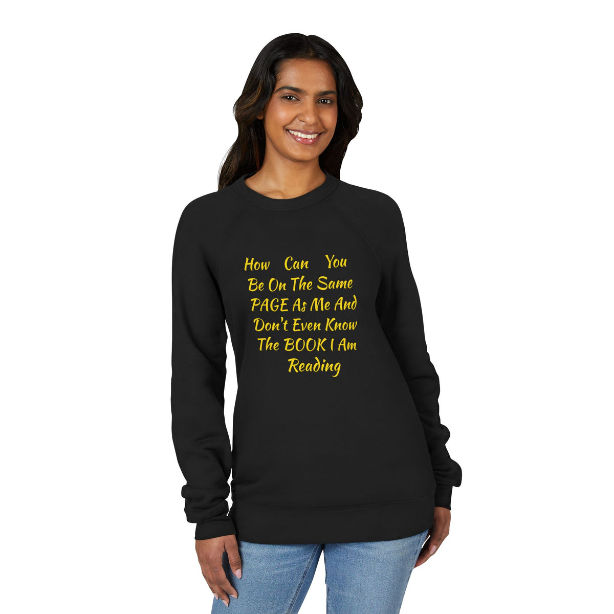 WHAT PAGE YOU ON-GC Sweatshirt - Minimalist Black Raglan Crewneck