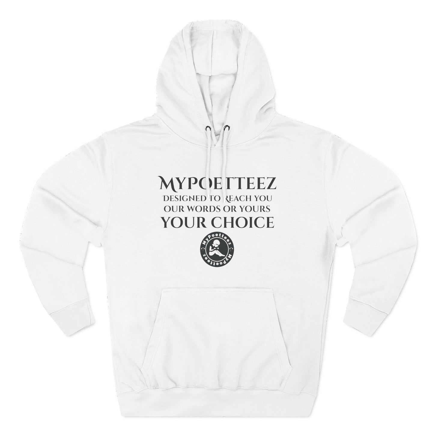 MYPOETTEEZ Logo Three-Panel Fleece Hoodie — Graphic-White