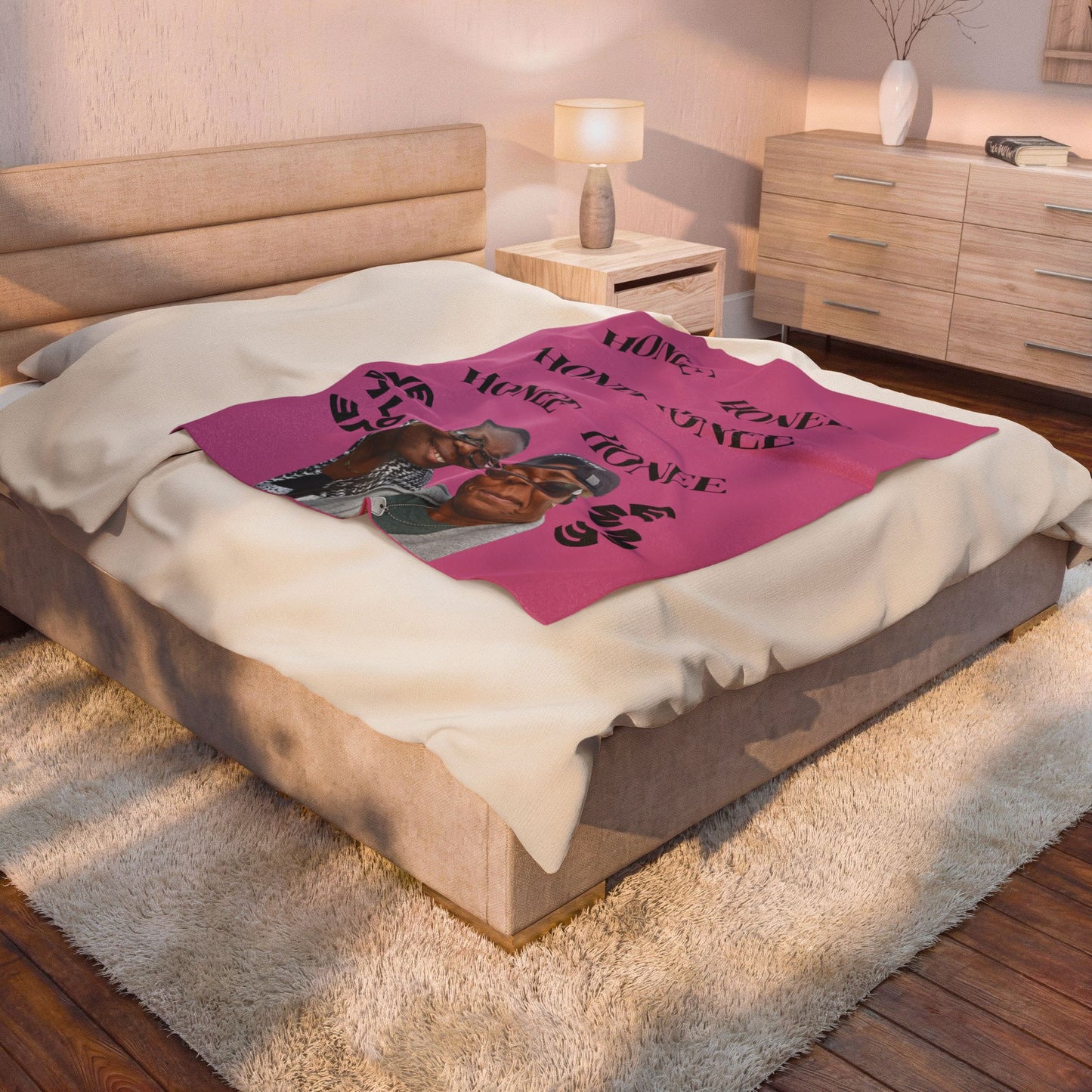 Custom Photo Velveteen Plush Blanket — "Honee" Repeating Text Keepsake