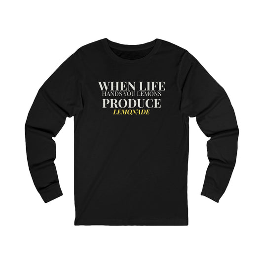 Long Sleeve Tee — "MAKE LEMONADE" Minimal Inspirational Graphic