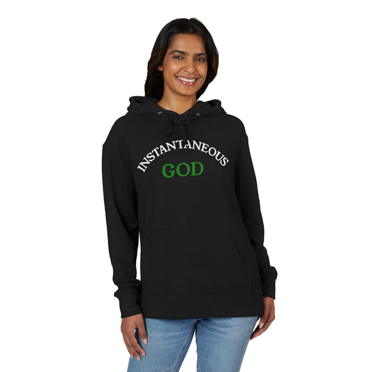 Suggest to SIZE UP-Snug fit-"INSTANTANEOUS GOD" Hoodie — Faith-Inspired Black Pullover