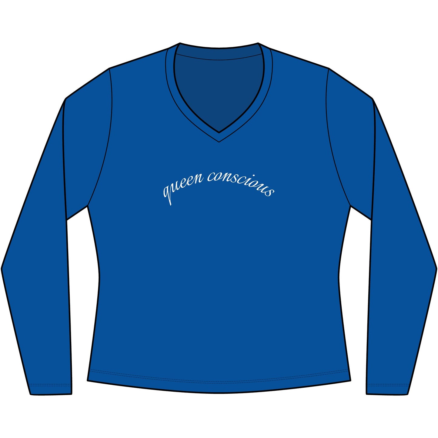 Queen Consciousness Long Sleeve V-Neck Tee — Empowered Feminine Graphic Top