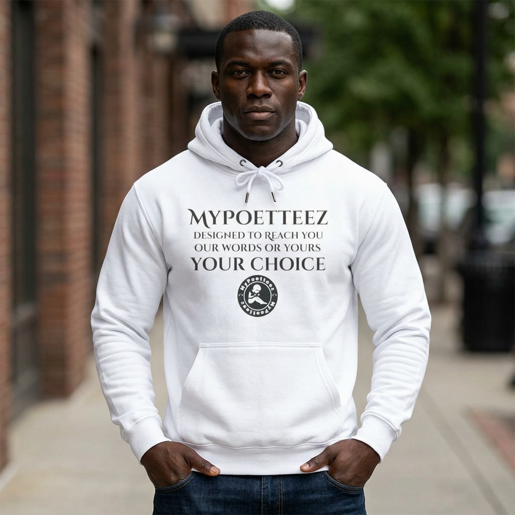 MYPOETTEEZ Logo Three-Panel Fleece Hoodie — Graphic-White