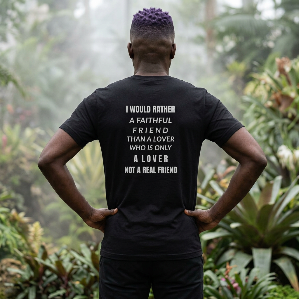AI-Generated Person-Men's Staple Short Sleeve Back Print-Rather A Faithful Friend