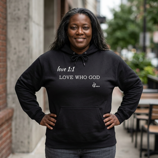 AI-MODEL-(Love 1:1 design) Love Who God Is Hoodie— Christian Inspirational Pullover