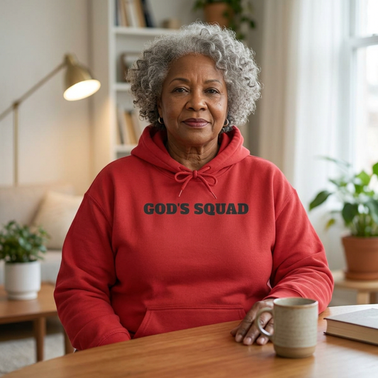 AI MODEL Size Up-GOD'S SQUAD-Unisex College Hoodie