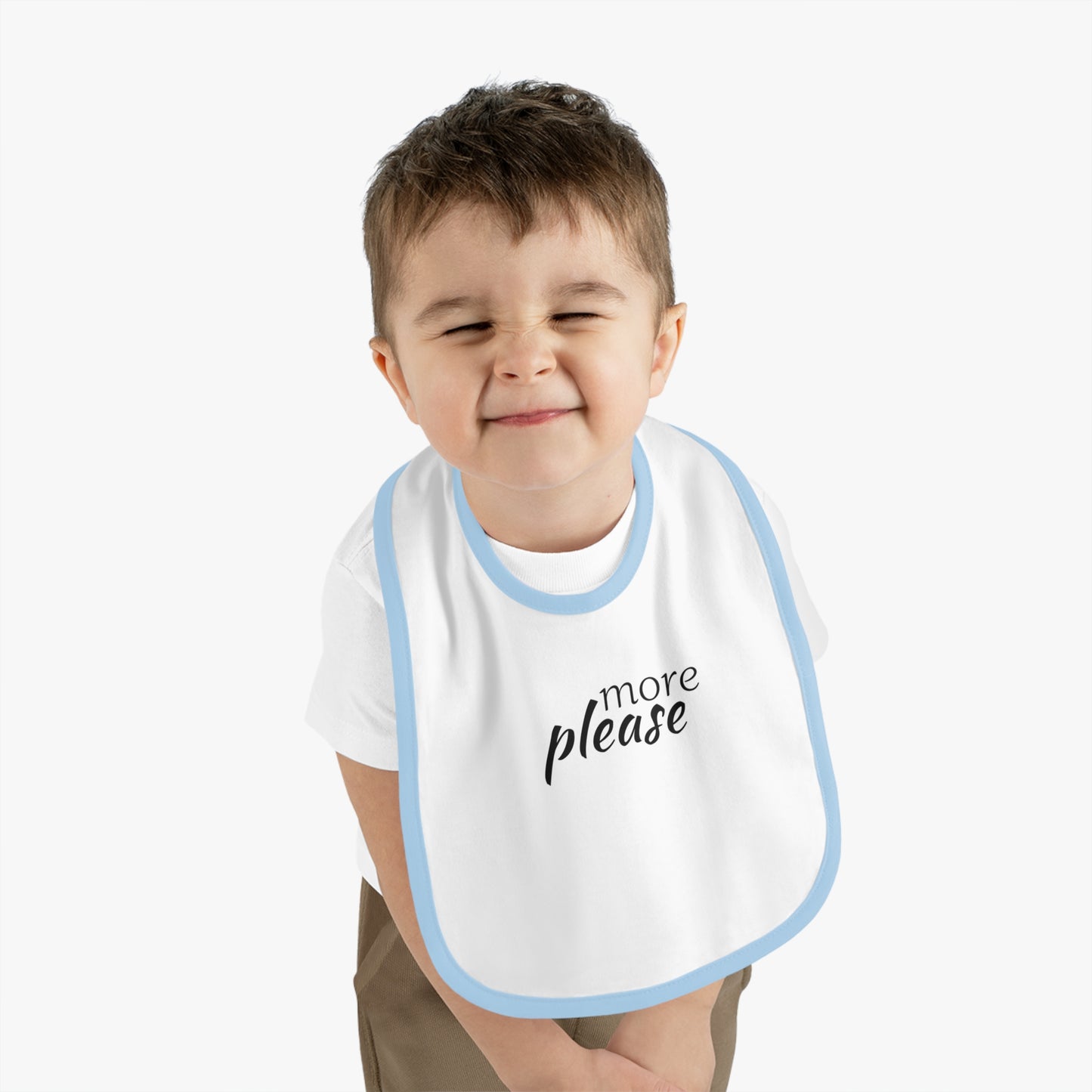 Baby Contrast Trim Jersey Bib - more please