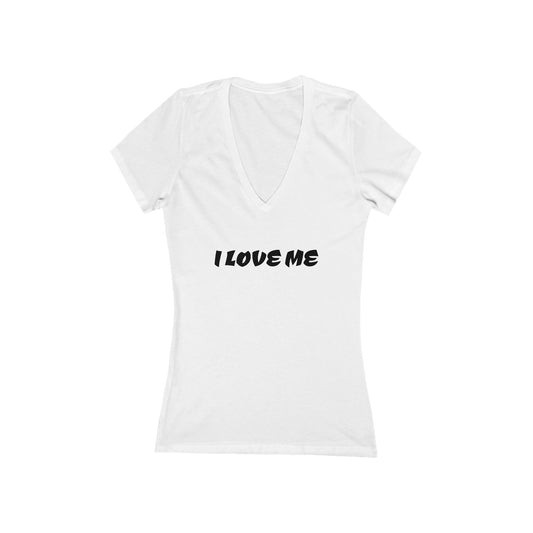 I LOVE ME V-Neck Tee — Women's Casual Romantic Graphic Shirt