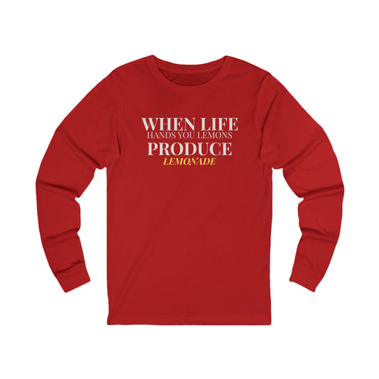 AI MODEL Long Sleeve Tee — "MAKE LEMONADE" Minimal Inspirational Graphic