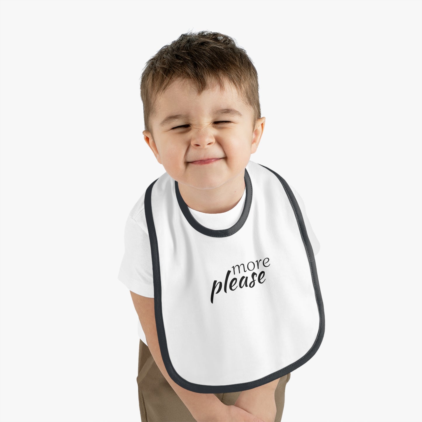 Baby Contrast Trim Jersey Bib - more please