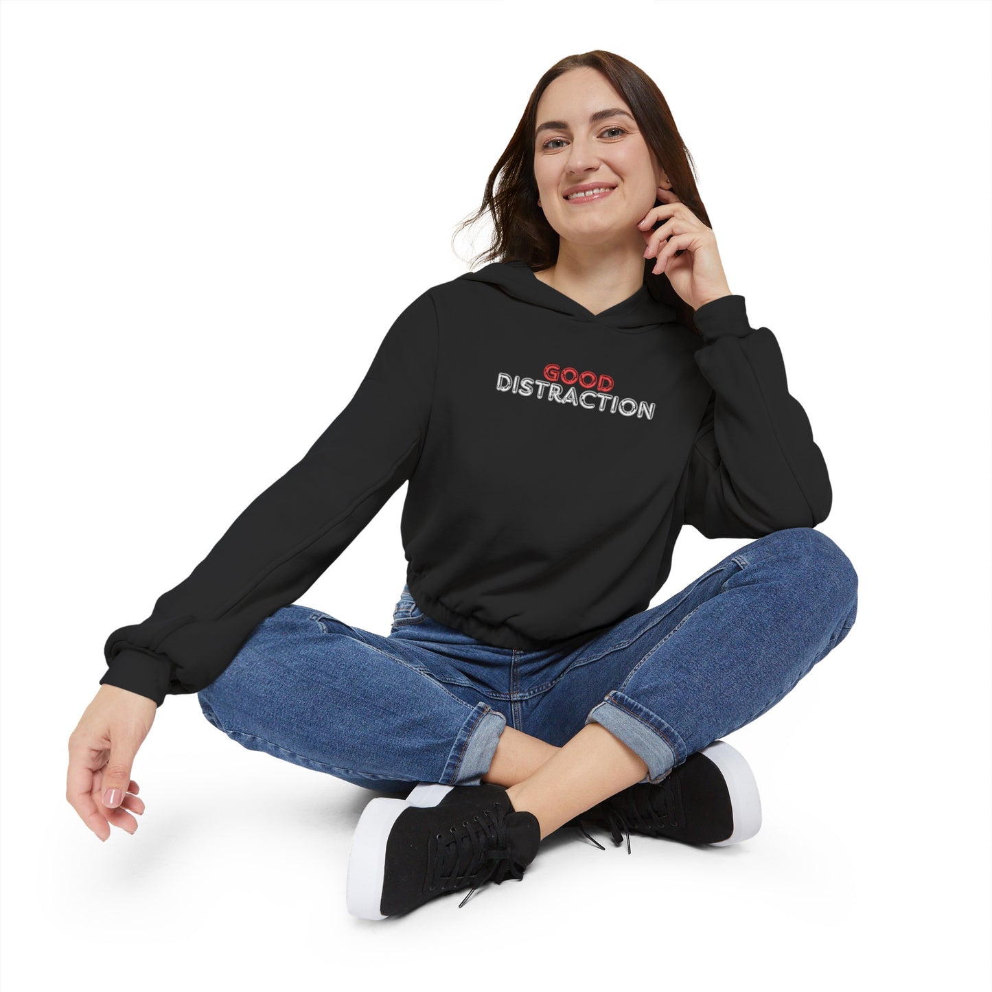 Women's Cinched Bottom Hoodie-GOOD DISTRACTION