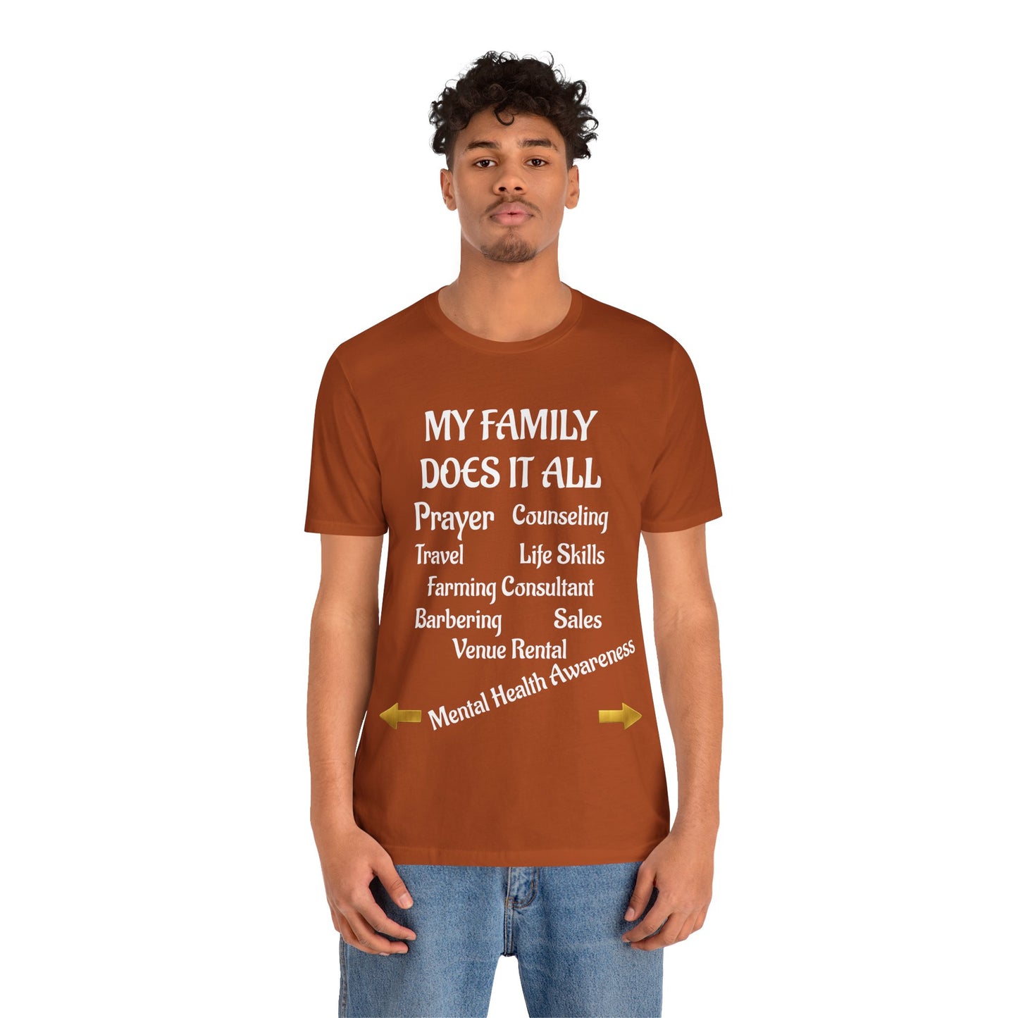 Unisex Jersey Short Sleeve-MY FAMILY DOES IT ALL W/BACK PRINT