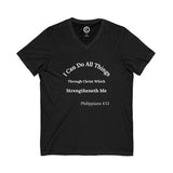 AI MODEL Christian V-Neck Tee — "I Can Do All Things" Philippians 4:13 Inspirational Shirt