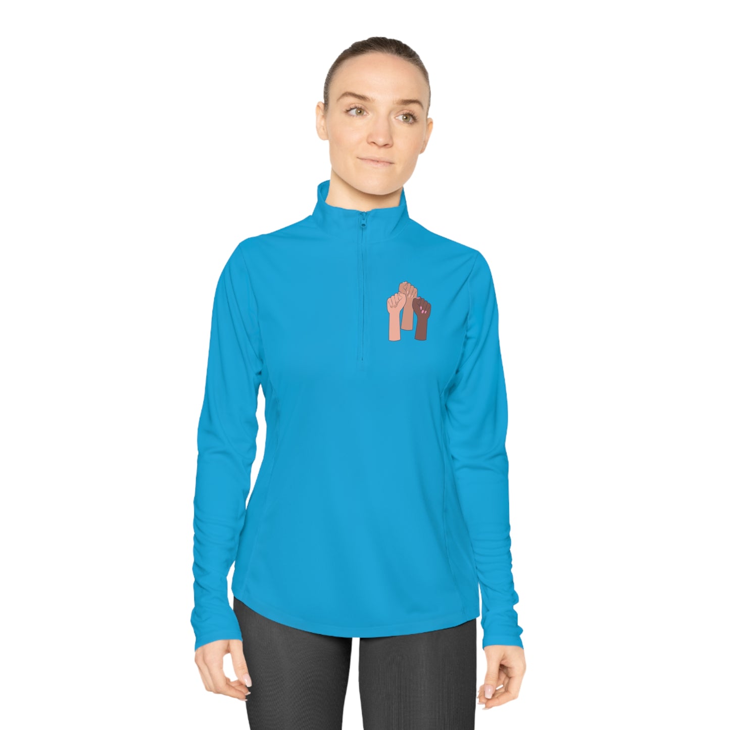 Women's Long Sleeve-Ladies Quarter-Zip Pullover-Togetherness Fists