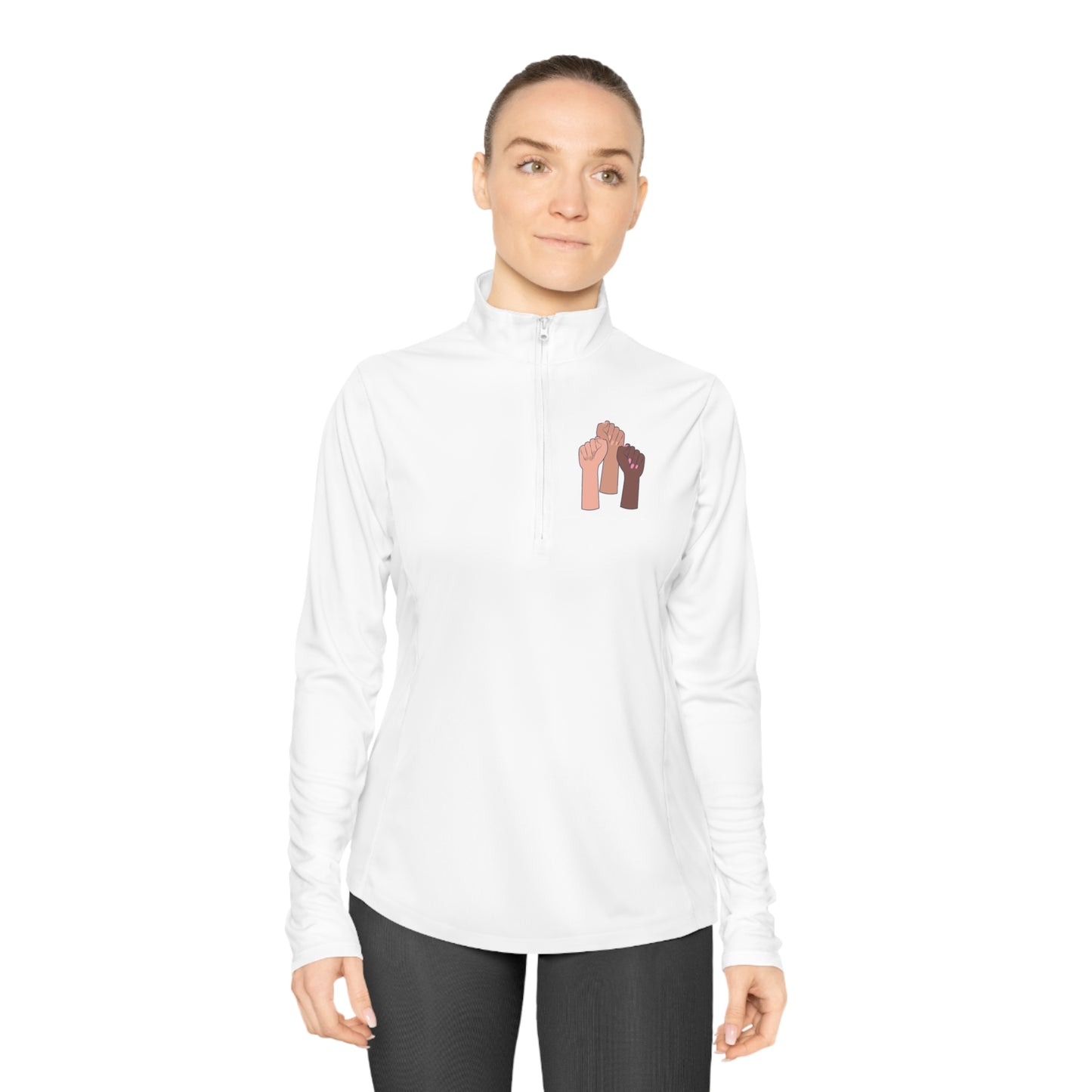 Women's Long Sleeve-Ladies Quarter-Zip Pullover-Togetherness Fists