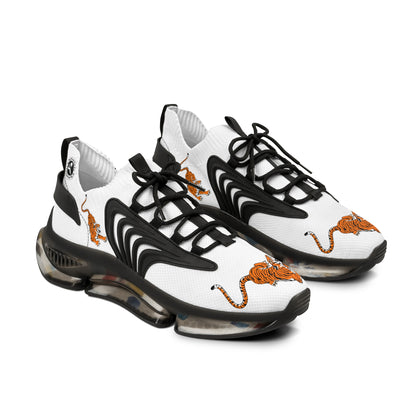 Men's White Mesh Sneakers — Lightweight Breathable Athletic Shoes with Color-Tiger & Black Sole