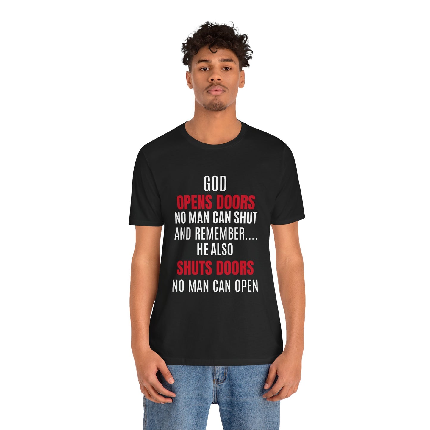 Unisex Jersey Short Sleeve Tee-GOD OPENS DOORS