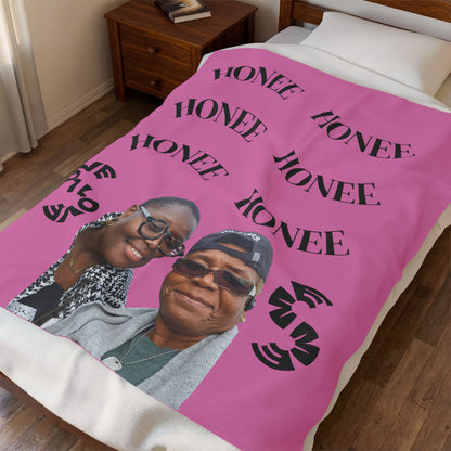 Custom Photo Velveteen Plush Blanket — "Honee" Repeating Text Keepsake