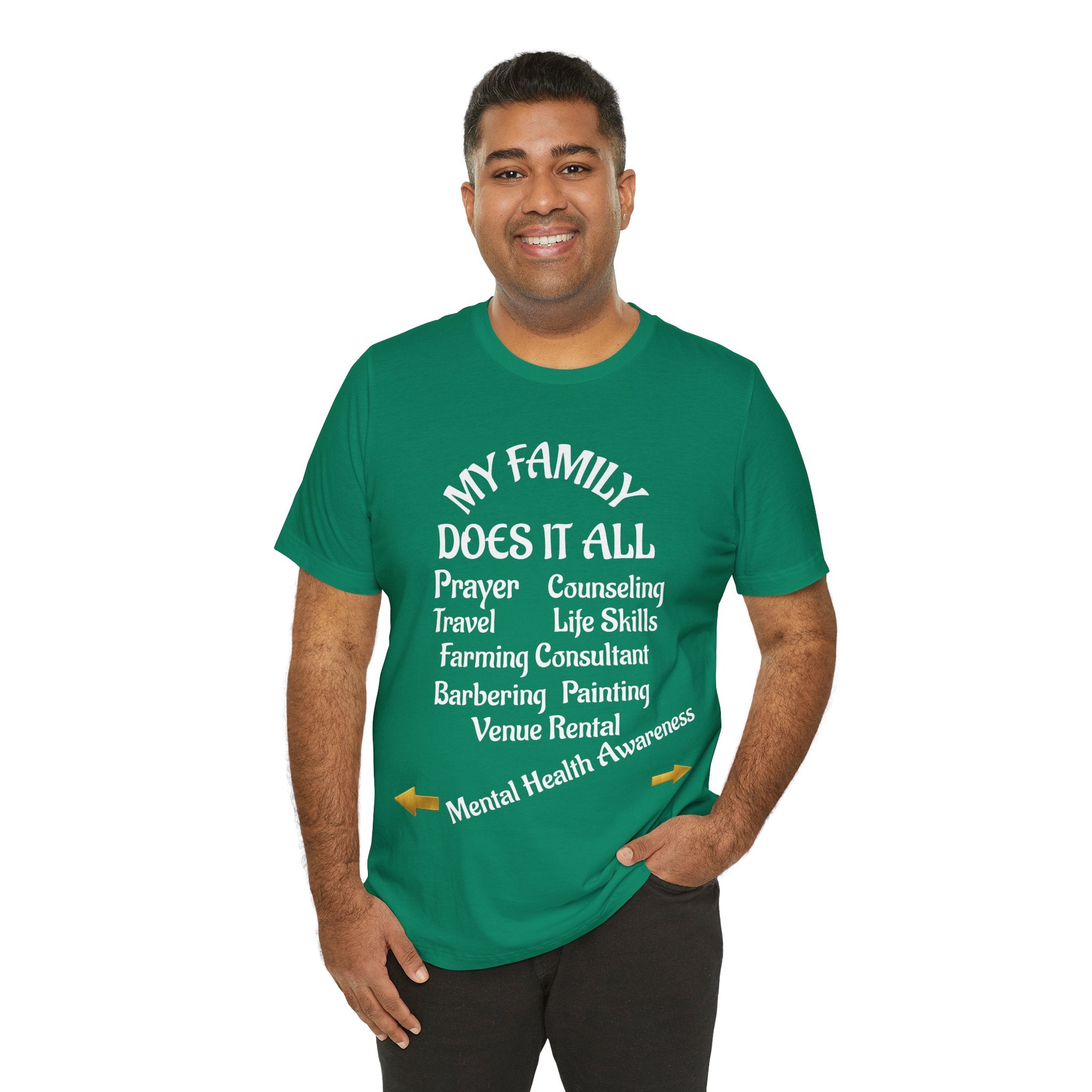 Unisex Jersey Short Sleeve-MY FAMILY DOES IT ALL W/BACK PRINT
