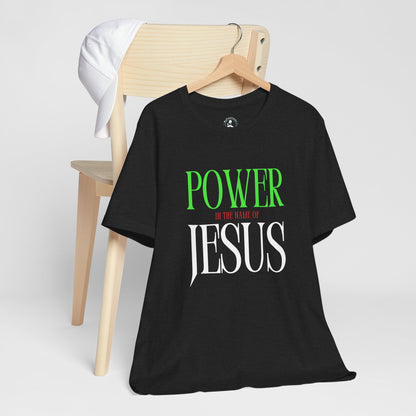 Unisex Power in the Name of Jesus Tee - Black Jersey Short Sleeve Shirt