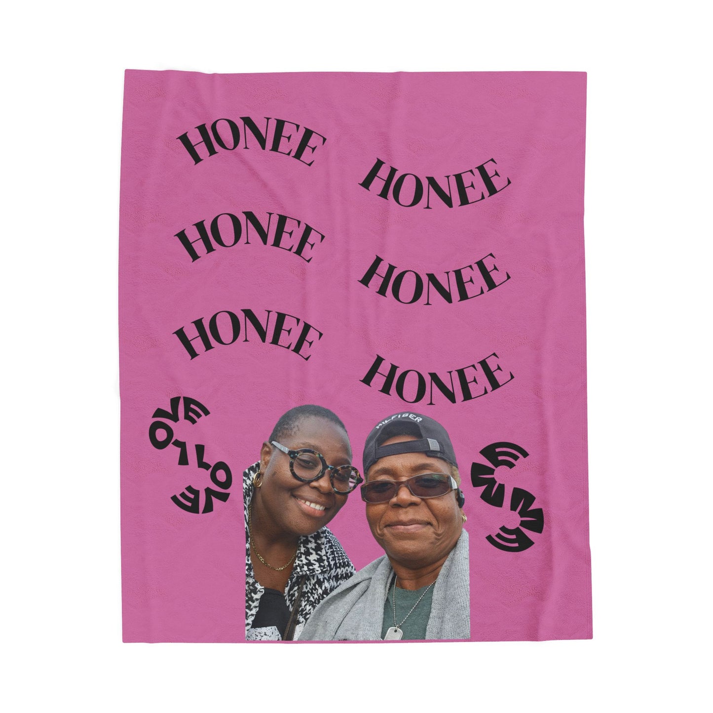 Custom Photo Velveteen Plush Blanket — "Honee" Repeating Text Keepsake
