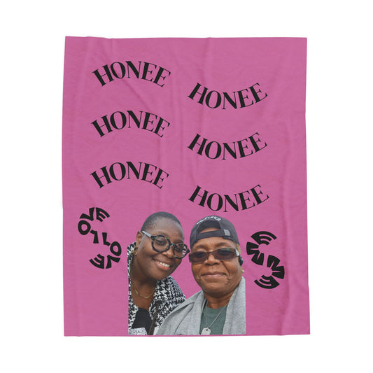 Custom Photo Velveteen Plush Blanket — "Honee" Repeating Text Keepsake