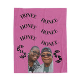 Custom Photo Velveteen Plush Blanket — "Honee" Repeating Text Keepsake