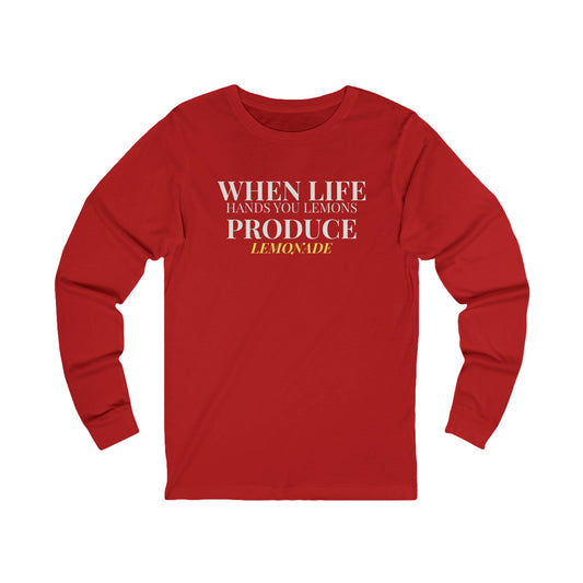 Long Sleeve Tee — "MAKE LEMONADE" Minimal Inspirational Graphic