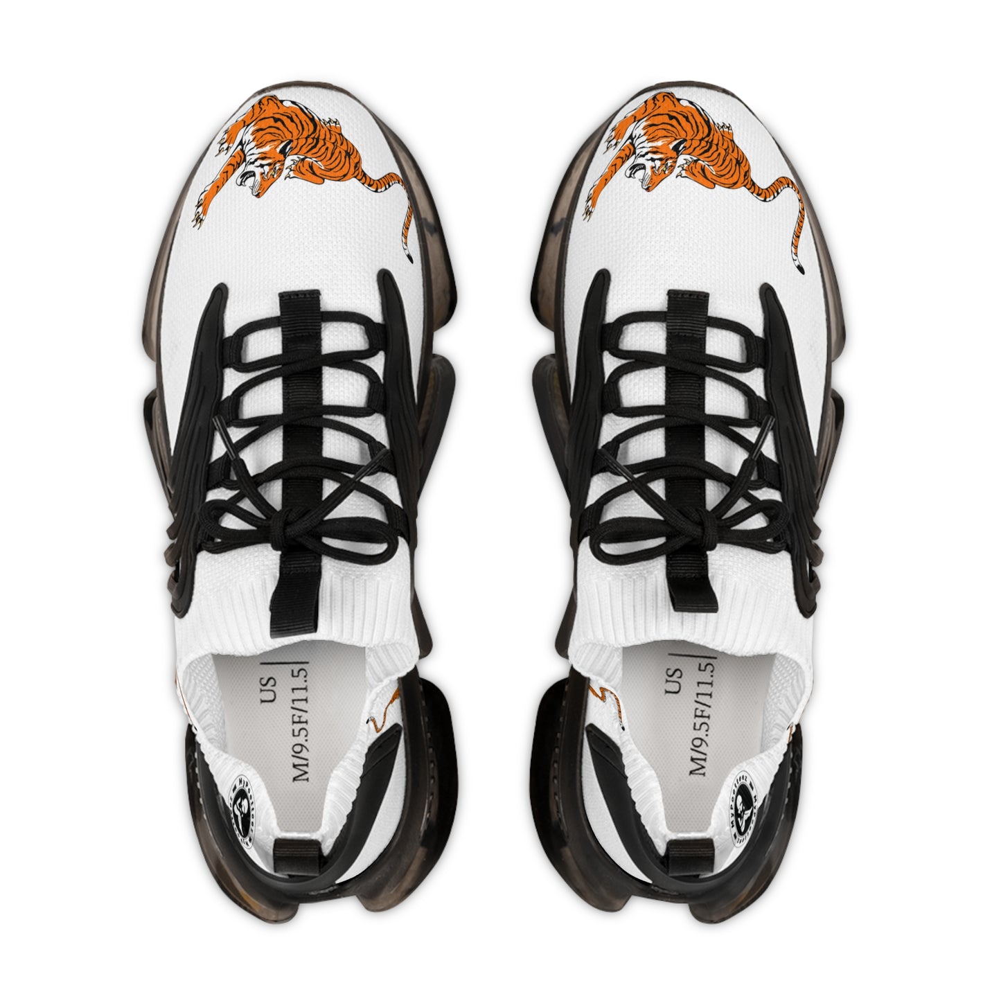 Men's White Mesh Sneakers — Lightweight Breathable Athletic Shoes with Color-Tiger & Black Sole
