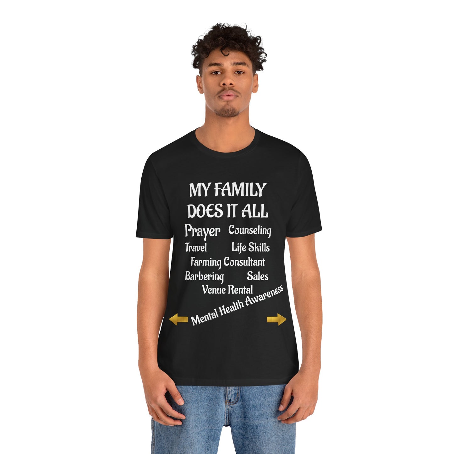 Unisex Jersey Short Sleeve-MY FAMILY DOES IT ALL W/BACK PRINT