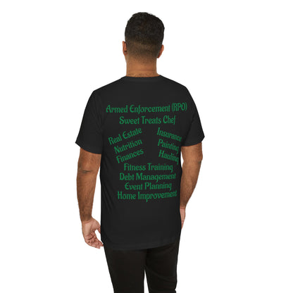 Unisex Jersey Short Sleeve-MY FAMILY DOES IT ALL-GREEN LETTERS