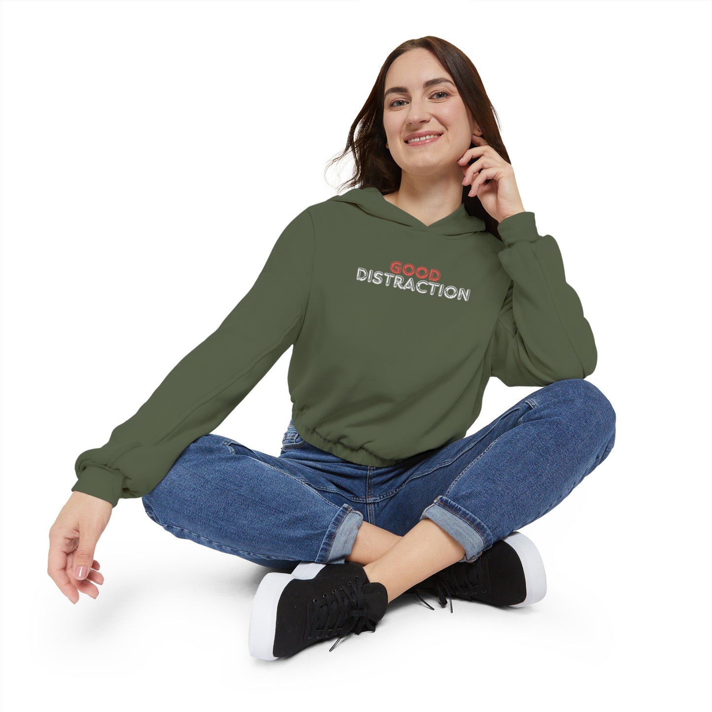 Women's Cinched Bottom Hoodie-GOOD DISTRACTION