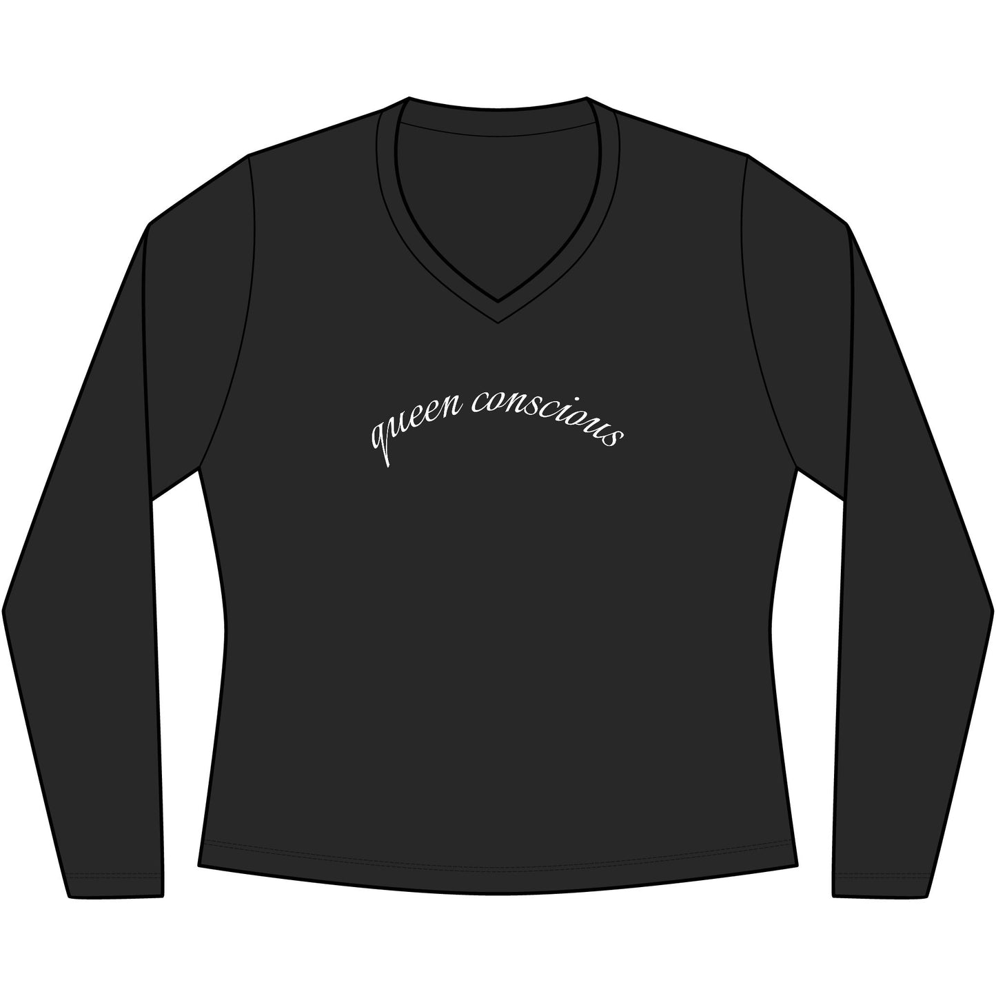 Queen Consciousness Long Sleeve V-Neck Tee — Empowered Feminine Graphic Top
