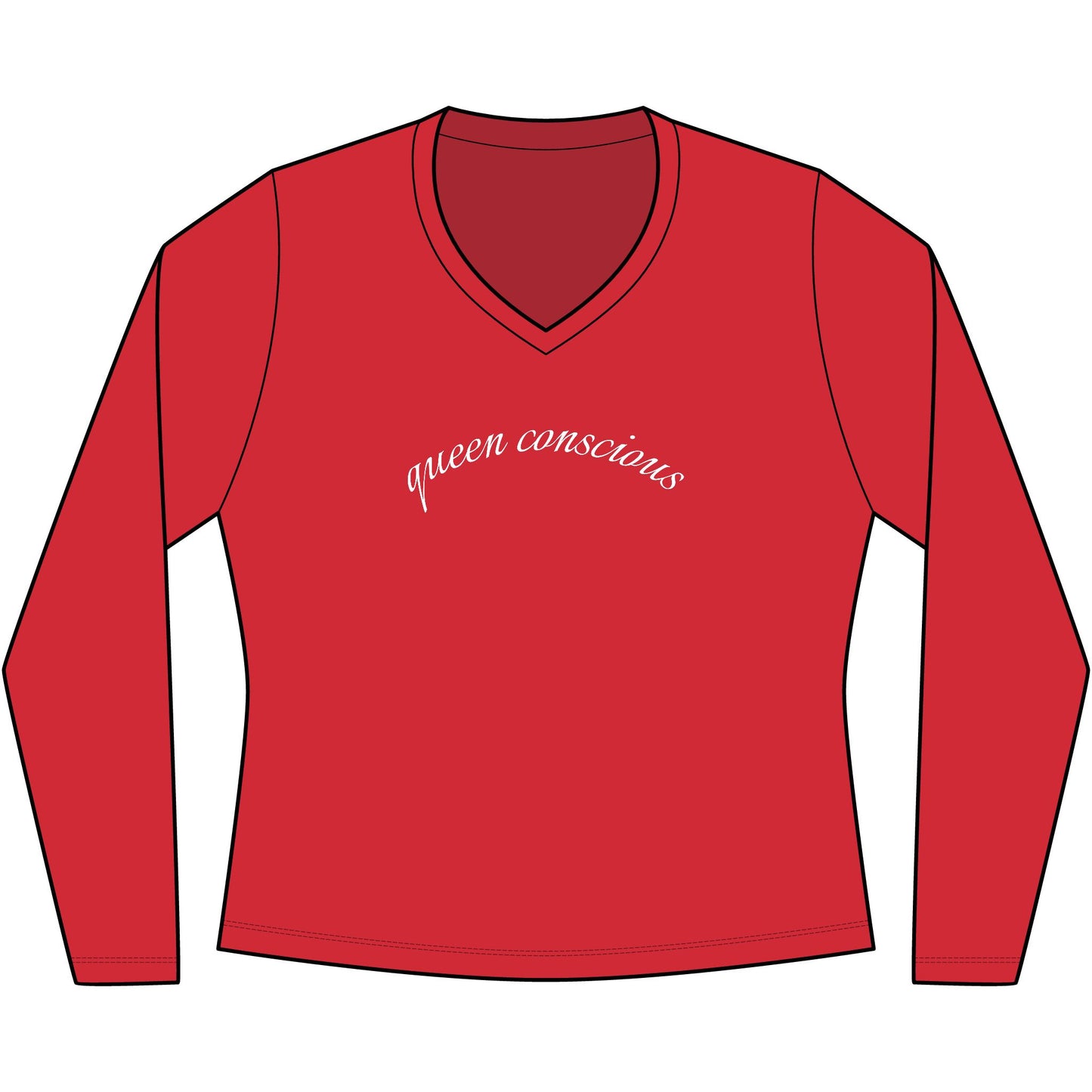 Queen Consciousness Long Sleeve V-Neck Tee — Empowered Feminine Graphic Top