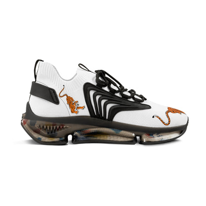 Men's White Mesh Sneakers — Lightweight Breathable Athletic Shoes with Color-Tiger & Black Sole