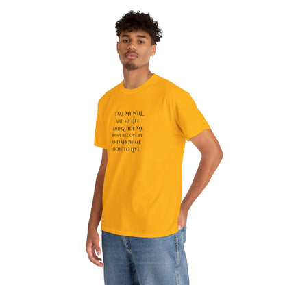 Inspirational Quote Tee — "Take My Will and My Life" Yellow Cotton Shirt