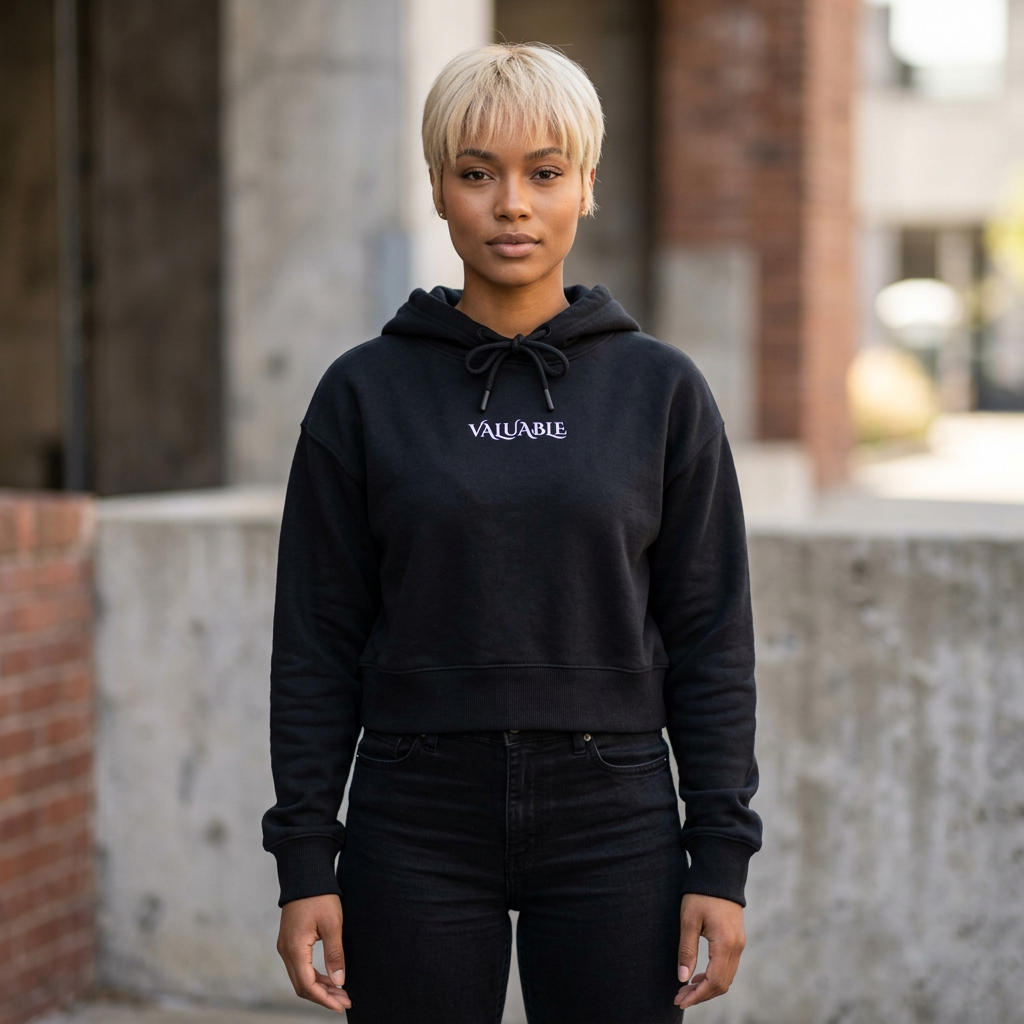 Valuable Cropped Hoodie — Women's Minimalist Empowerment Sweatshirt