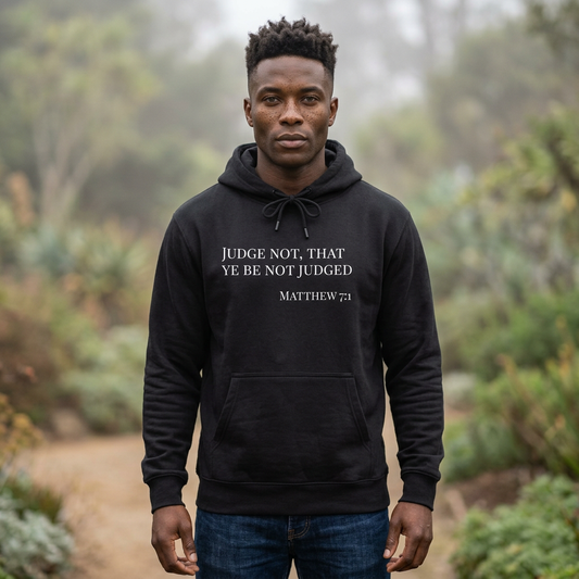 Suggest Size Up-Snug Fit-Scripture Hoodie — Matthew 7:1 "Judge Not That Ye Be Not Judged" Christian Pullover
