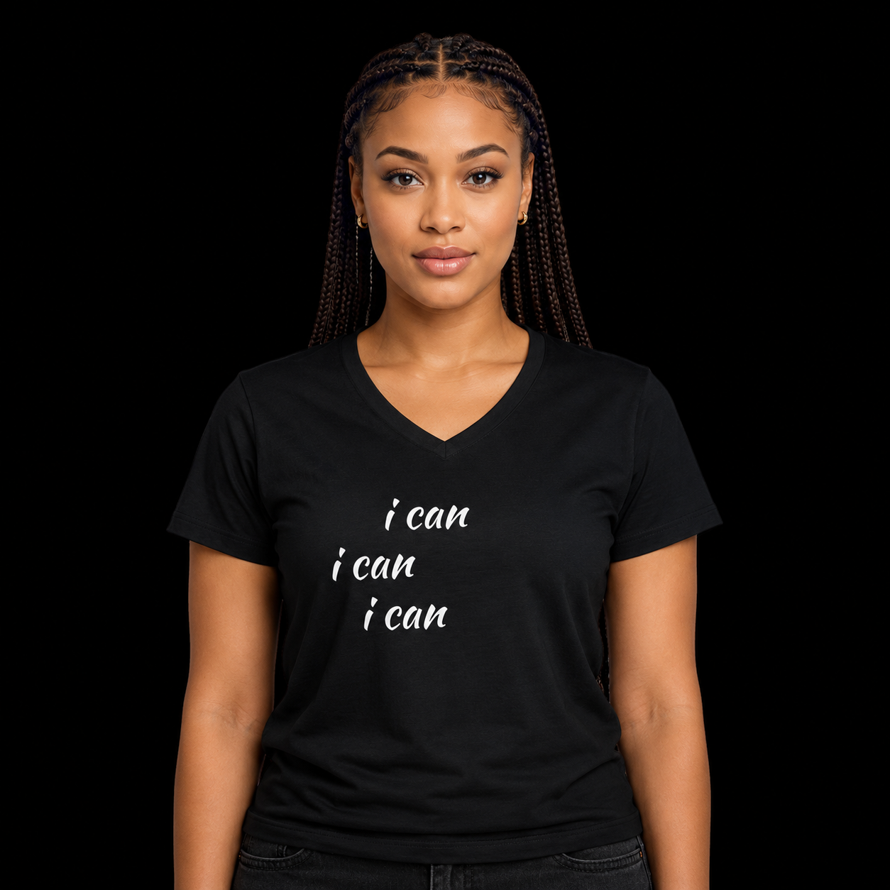 I Can Repeated Script V-Neck Tee