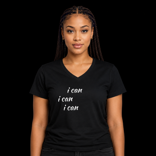I Can Repeated Script V-Neck Tee