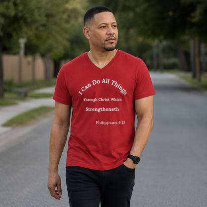 Christian V-Neck Tee — "I Can Do All Things" Philippians 4:13 Inspirational Shirt