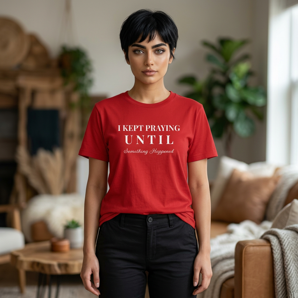 AI MODEL Inspirational "I KEPT PRAYING" Unisex Jersey Short Sleeve