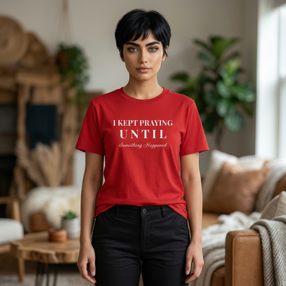 AI MODEL Inspirational "I KEPT PRAYING" Unisex Jersey Short Sleeve