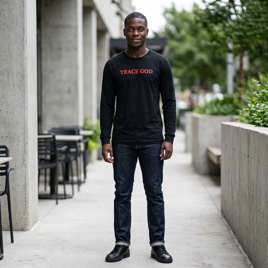 Trace God Long Sleeve Tee — Minimalist Religious Graphic Shirt