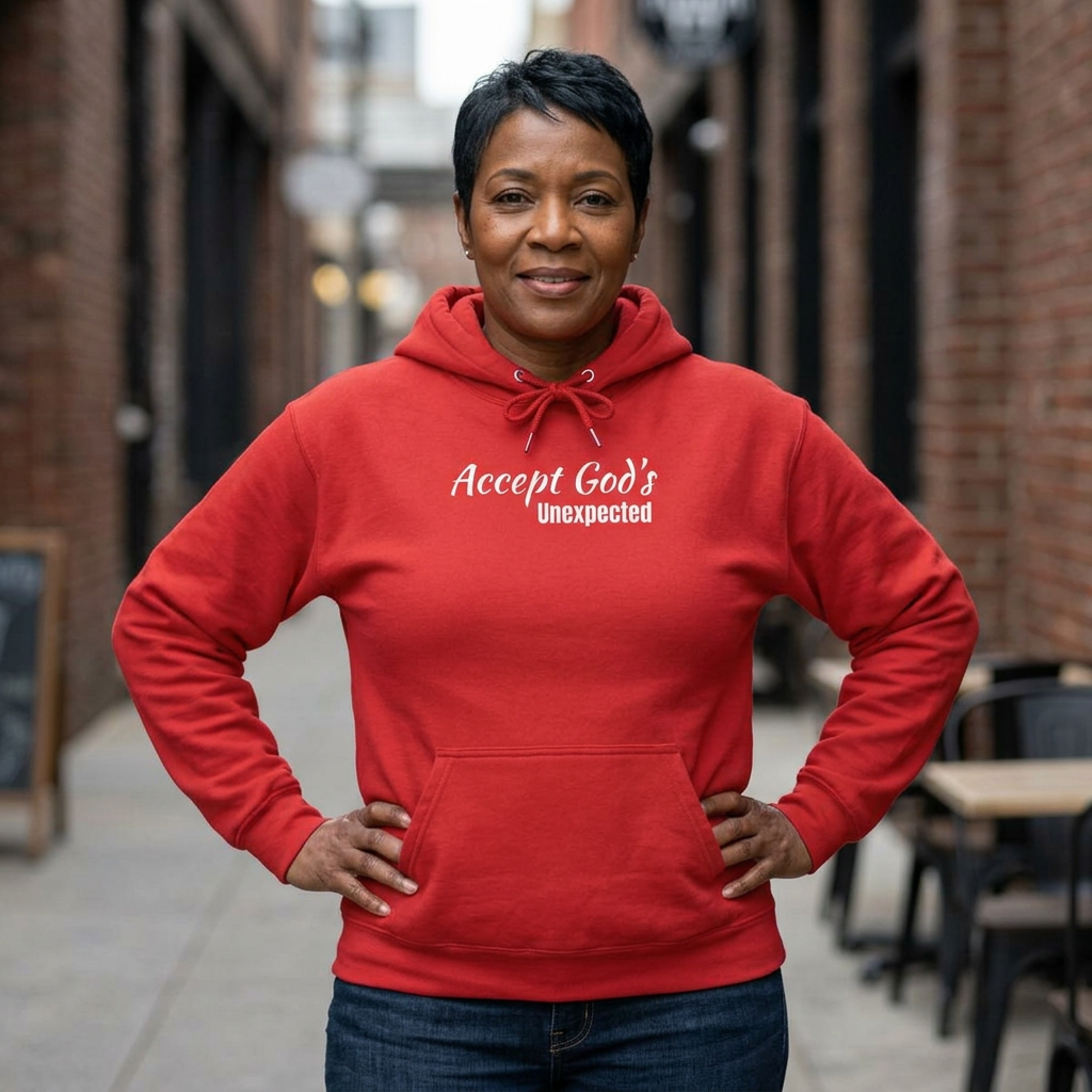 AI MODEL Size Up-Unisex College Hoodie-Accept God's UNEXPECTED