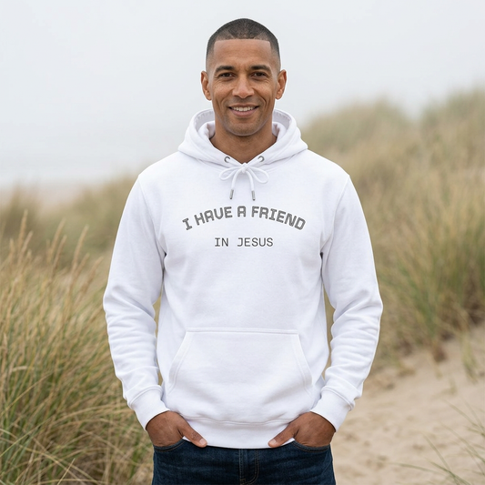 AI MODEL I Have A Friend In Jesus Hoodie — Christian Faith Fleece Pullover