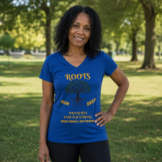 Ladies' V-Neck Roots Run Deep-Branches Stretch Strong-2026 Family Gathering